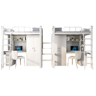 戴劲加厚公寓床钢制铁艺床上床下桌组合员工学生宿舍家用床 白色双人