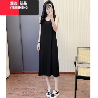 YIBUSHENG天高级感整套穿搭软牛仔短袖外套搭配黑色遮肚内搭背心连衣裙女