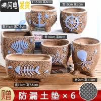 三维工匠多肉花盆陶瓷小号植物盆栽创意个性北欧简约粗陶透气 套装1021-图示六个 中等花盆容器