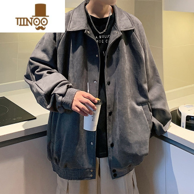 YANXU绒翻领夹克男士日系复古潮牌痞帅纯色宽松百搭男款外套