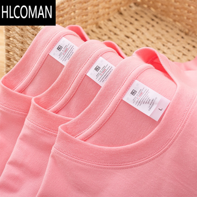 HLCOMAN230g短袖t恤男女基础款纯色粉色打底衫情侣装白色Tee