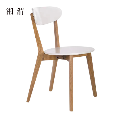 湘渭办公椅简约现代休闲书桌椅餐桌凳子橡木靠背椅原木色骨架/白色圆形座面