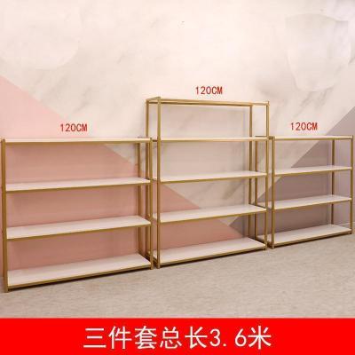 鞋店鞋架服装店展示架包包架落地式金色鞋包架创意组合多层置物架 三件套总长3.6M