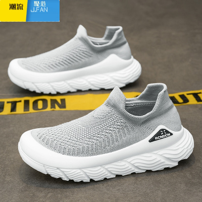 聚范男鞋夏季透气网面薄款软底一脚蹬工作运动青少年飞织袜子网鞋