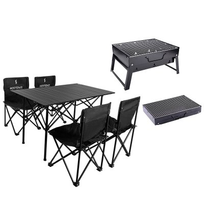 何大屋烧烤组合(便携桌椅四件套+烧烤炉组合)HDW1692+HDW2001 颜色随机