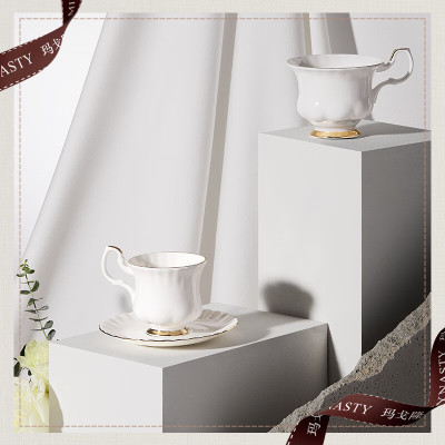 玛戈隆特骨瓷欧式咖啡杯套装 2杯2碟 200ml