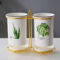 北欧筷子篓陶瓷筷子架家用沥水厨房筷子筒勺子收纳置物架筷盒 敬平 万年青[金色款]筷笼