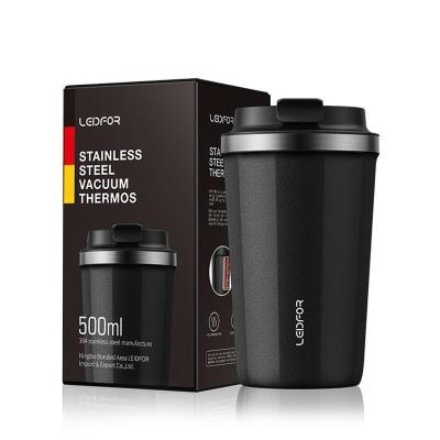 家柏饰(CORATED)保温咖啡杯 马克杯茶杯带盖旅行便携式随手杯子外出保温杯500ml 磨砂黑色500ml