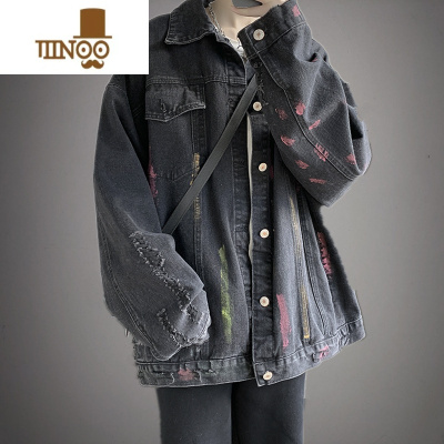 YANXU牛仔外套男秋季新款男士宽松休闲衣服印花夹克青少年ins潮流长袖