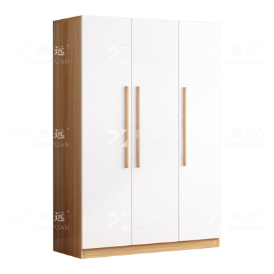 臻远 ZY4022327简约木质衣柜三门衣柜衣服收纳柜 浅胡桃白门
