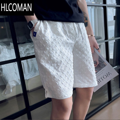 HLCOMAN网红休闲短裤男夏季新款外穿直筒修身提花痞帅潮牌百搭五分裤子男