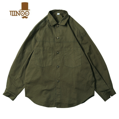YANXUins日系工装复古纯色口袋衬衫男 BF长袖衬衣外套文艺男女百搭上衣