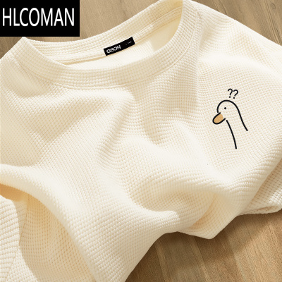 HLCOMAN华夫格短袖男夏季新款潮流设计感t恤男生趣味鸭子圆领半截袖