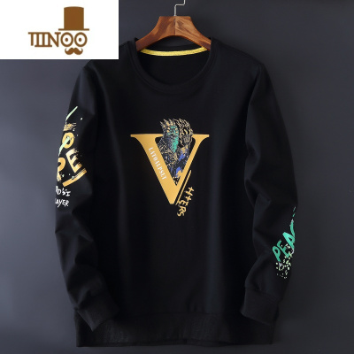 YANXU胖子长袖T恤男薄款加肥加大码打底衫宽松肥佬圆领卫衣潮