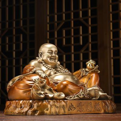 美帮汇铜弥勒佛像摆件大肚笑佛卧佛大号铜像客厅装饰礼品