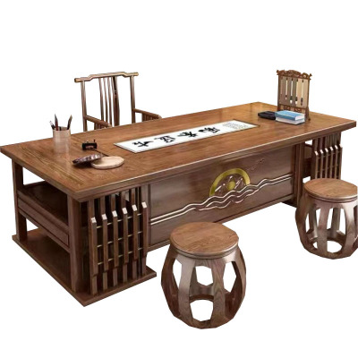 戴劲 书画桌木书桌椅组合办公室写字台画案书法国学桌 2.0米桌+椅+2凳