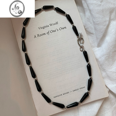 JiMi欧美独特设计水滴黑玛瑙串珠项链女轻奢小众高级感独特锁骨链颈链