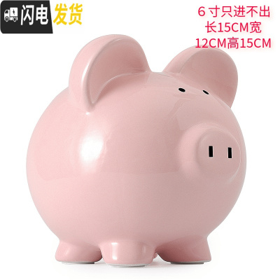 三维工匠网红抖音成人儿童纸币硬币不可取创意小猪大容量陶瓷储蓄罐存钱罐 二号6寸粉红色只进不出