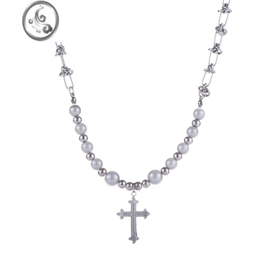 JiMi轻奢反光珍珠项链男款潮牌嘻哈小众设计高级感配饰锁骨链女