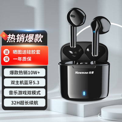 纽曼 X5 蓝牙耳机真无线 半入式音乐耳麦 蓝牙5.3游戏低延迟适用安卓小米华为运动跑步长续