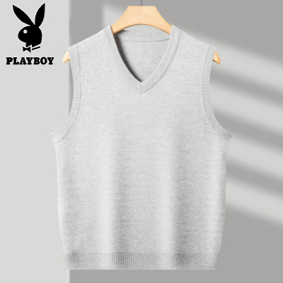花花公子新款高品质KQ860-330克精仿羊毛亲肤绒针织纯色背心马甲男V领套头
