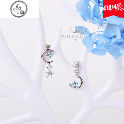 星星月亮月光石耳钉女纯银云深不知处耳环2019新款潮个红耳坠 JiMi