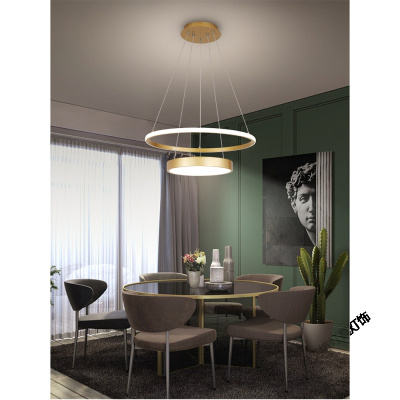 苏宁放心购 轻奢餐厅吊灯 后现代金色led饭厅火锅店办公室灯具北欧圆形餐桌灯