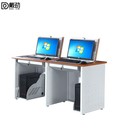 戴劲翻转桌隐藏式多媒体电教室机房电脑桌嵌入式课桌020双人位