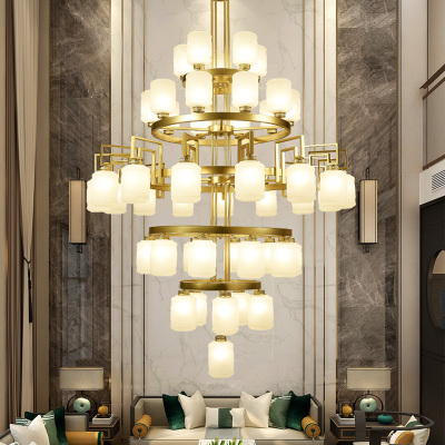 新中式别墅大吊灯新中式复式楼中楼梯客厅灯中国风简约大气茶楼工程灯具