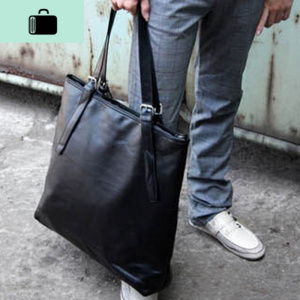 潮流原创韩版时尚简洁PU皮单肩包 男士手提休闲包 大容量包潮包NEW LAKE 黑色 黑色