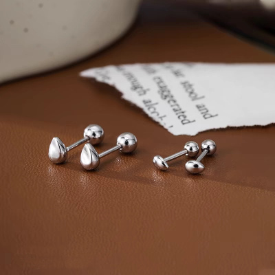 s925银针陨石耳钉女小众设计螺丝拧扣耳骨钉耳蜗钉睡觉免摘耳饰送女朋友老婆情人节七夕生日礼物