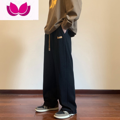 七斓裤子男春季潮流宽松直筒休闲裤男款阔腿加绒垂感运动男生长裤