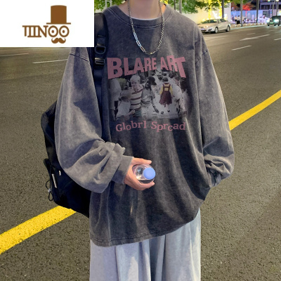 YANXU卫衣男士款内搭长袖T恤美式复古打底衫宽松潮流薄款上衣