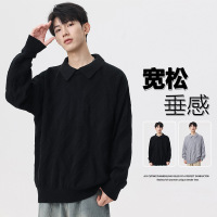 毛衣男春秋季长袖日系清新ins潮牌宽松百搭polo衫纯色打底针织衫