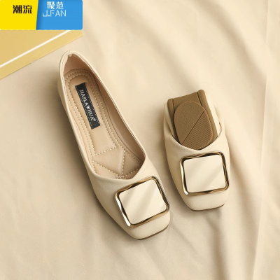 聚范特价紅蜒青单鞋女2023夏新款浅口平底豆豆鞋秋季软底舒适女鞋