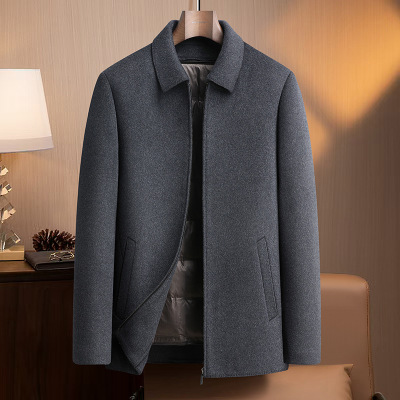 带袖子脱卸羽绒内胆商务行政羊毛夹克男式双面呢夹克秋冬呢子茄克