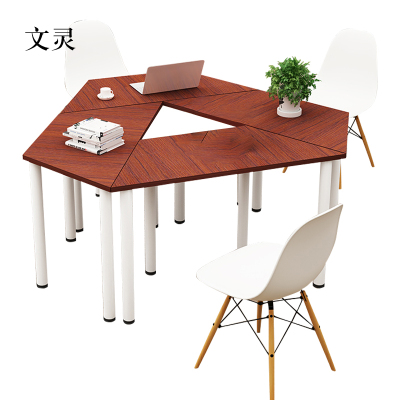 文灵小型梯形会议桌创意洽谈桌美术培训桌组合拼接简约办公桌[工厂现做 7天内发货]