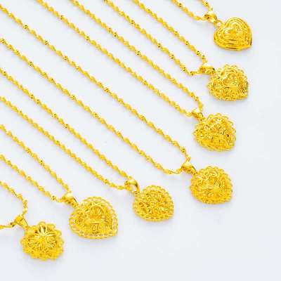 越南沙金桃心形吊坠女仿真黄金色锁骨链女久不掉色镀金项链首饰送女朋友老婆情人节七夕生日礼物