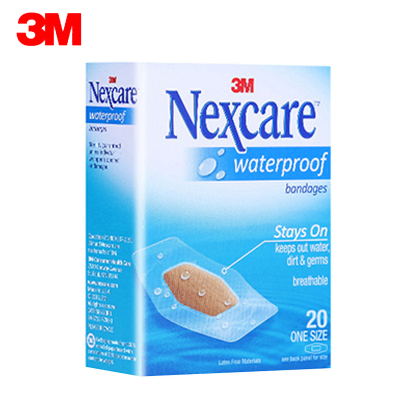 3M耐适康防水透气创口贴创可贴止血贴 游泳洗澡日用便携 (20片/盒)26*57mm