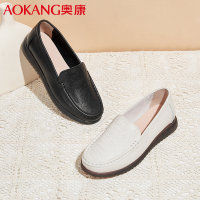 奥康女鞋妈妈鞋浅口透气中老年鞋女舒适软底套脚豆豆鞋牛皮休闲单鞋
