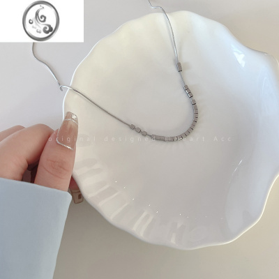 JiMi银色方块钛钢锁骨链女2022年新款潮酷不掉色配饰高级感冷淡风项链