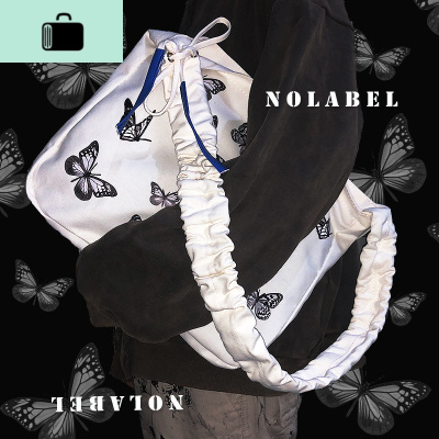 设计感蝴蝶包 小众原创设计抽绳包褶皱斜挎包包男女帆布包NEW LAKE女斜挎包