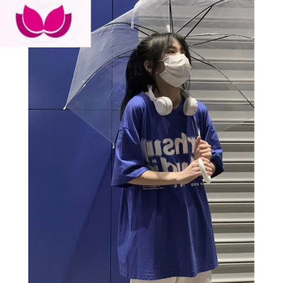 七斓克莱因蓝短袖t恤女夏季2023新款设计感宽松ins潮oversize半袖上衣