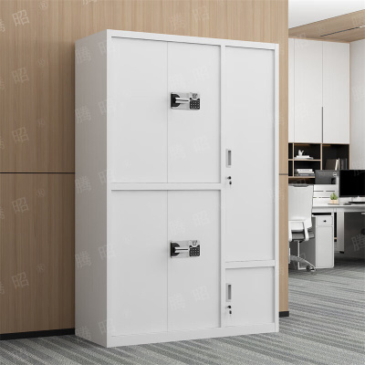 腾昭钢制保密柜文件更衣柜档案办公储物柜 灰白六门国保指纹锁