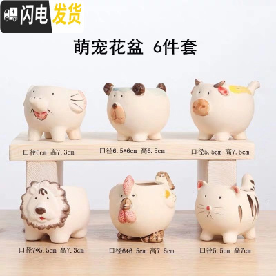 三维工匠创意多肉陶瓷花盆批發 中号家用植物瓷盆 卡通萌萌可爱阳台个性小 粗陶动物6个 中等花盆容器