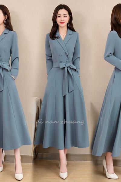 迪鲁奥(DILUAO)2019年秋季冬新款初秋长袖连衣裙秋装女装早秋气质常规收腰显瘦长裙