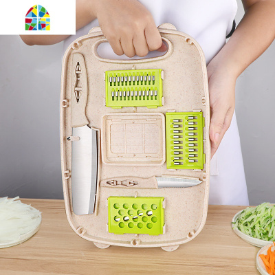 封后水果刀家用削皮刀刨丝器土豆刨皮刀厨房瓜刨多功能切菜板收纳便携 FEN 樱花粉色切菜板8件套(切菜板+2把刀+5削皮器