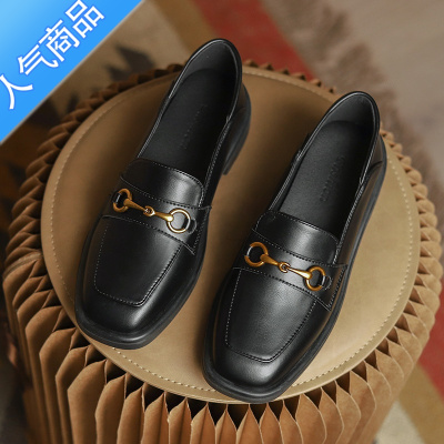 SUNTEK黑色小皮鞋女2022夏季新款英伦风乐福鞋百搭懒人单鞋一脚蹬女鞋