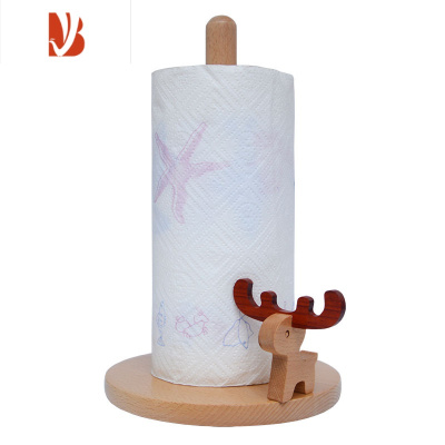 三维工匠免打孔卫生间纸巾盒创意置物收纳架实木质家用卷筒纸座 麋鹿(花梨木角)长款