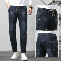 大码男装秋冬新款潮牌棉质弹力修身时尚加肥加大松紧腰男士牛仔裤